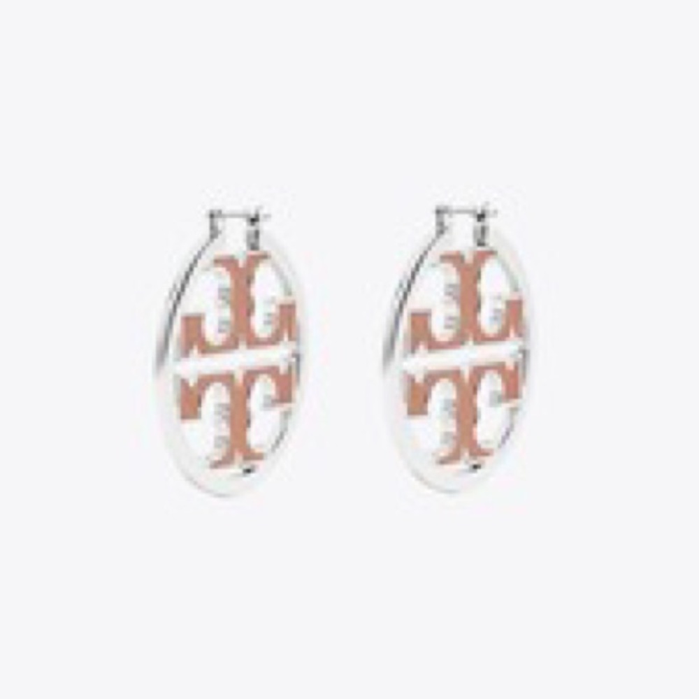 Tory Burch Miller leather in-lay silver hoop